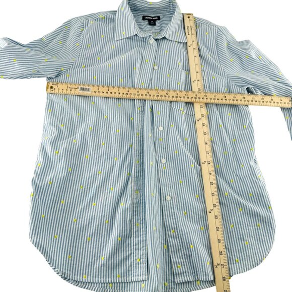 Lands End Womens M Button-Down Shirt Blue & White Striped With Yellow Dots - Picture 5 of 5